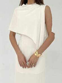 Aloruh Women's Elegant 2 Pieces Multi-Wear Collared Dress,Solid White Color,Summer Dining,Wedding Guest,Formal Party,Business Casual,Graduation,Vacation - White - View 8