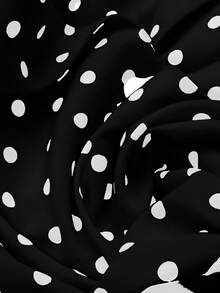 Sweetra Plus Size Spring/Summer Polka Dot Patchwork Solid Color Mini Dress - White - View 4
