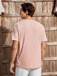 Mercer Haus Men's Casual Daily Solid Color V-Neck Short Sleeve T-Shirt, Summer , Suitable For Summer Tropical Holiday Vacation In Hawaii. - Pink - View 2
