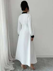 Modelyn Women's White Waist Cinched Shirt Collar Design Dress Latest Dress Style For Women - White - View 2