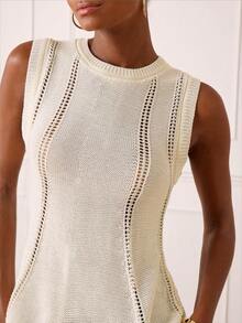Lilora Chaleco sin mangas elegante de punto para mujer - Blanco - Ver 4