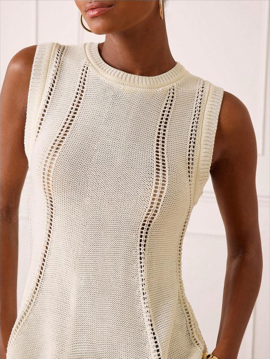 Lilora 女士优雅针织无袖背心 - 白色 - 查看 1