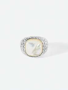 Opalesca 女士开口戒指，珍珠/水晶，18K镀金，适合夏季/海滩/舞会/派对/假日/度假、订婚/结婚/承诺等场合，送给妈妈/女士/女孩/母亲 - 銀色 - 查看 4