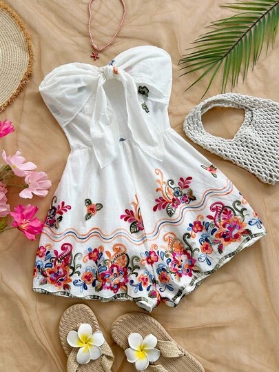 Soleia Damsemester Vår/Sommar Karneval Kryssning Resort Akvarell Silhuett Tryck Snörad Framsida Rygglös Sparkdräkt, Lös Passform, Lämplig För Fest, Dejt, Alla Hjärtans Dag, Lager På Lager