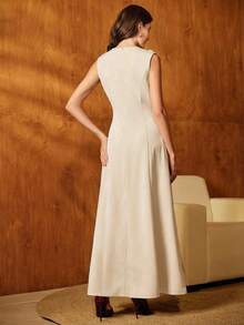 Anewsta Đầm không tay ôm dáng thanh lịch, khoét rỗng, thêu họa tiết dành cho nữ, thích hợp cho các dịp trang trọng, tiệc tùng, đi làm, tốt nghiệp, đám cưới, màu đỏ. - Màu be - Xem 7