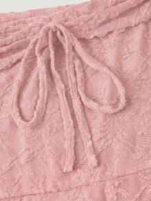 SHEIN MOD 露肩纯色打结露肩纹理超长美人鱼连衣裙 - 粉色 - 查看 4