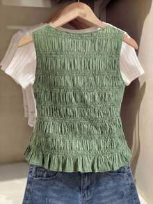 SHEIN Frenchy 大码纯色极简无袖背心 - 綠色 - 查看 5