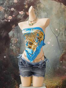 EgrlEra Women's Fashionable Vacation-Style Printed Chiffon Blouse - Multicolor - View 3