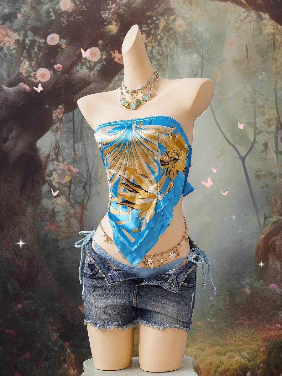 EgrlEra Women's Fashionable Vacation-Style Printed Chiffon Blouse - Multicolor - View 1