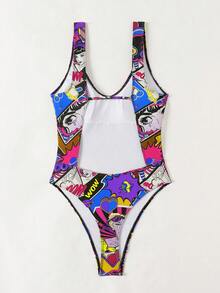 Swim EVENT 女士全印花连体泳衣，适合海滩度假、泳池派对、沙滩派对 - 彩色 - 查看 5