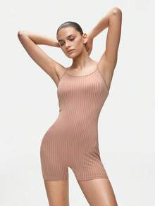 SHAPORA Mono de verano casual de mujer de unicolor con tirantes finos - Marrón - Ver 3