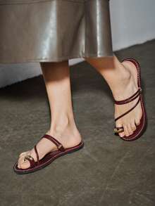 Black Double Wearing Women's Summer Slippers, New Popular Fairy Style Open Toe Flat Fashionable Beach Sandals - Burgundy - View 5