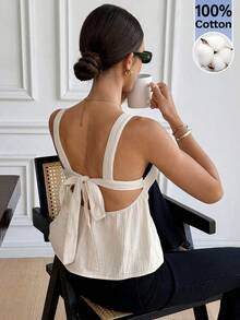 Serisse 夏季女士休闲系带露背吊带背心 - 杏色 - 查看 2