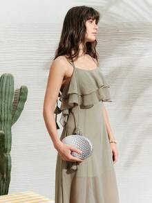 Bolso de mano con textura plateada elegante y de moda para fiesta - Plateado - Ver 7