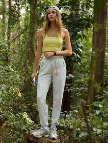 Exploreva 女士户外徒步裤，多口袋设计，轻便速干，适合钓鱼、徒步、跑步、运动等场合。这款女士徒步裤/慢跑裤/抽绳高腰慢跑裤/夏季运动裤，是您夏季的理想之选。 - 淺灰色 - 查看 6