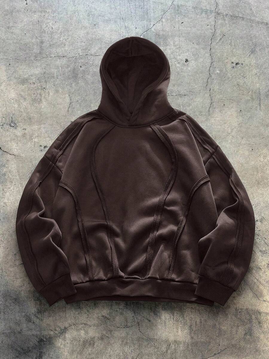 EASEVO Áo hoodie nam cỡ lớn kiểu dáng thường ngày phối nhiều mảnh vải. - màu nâu - Xem 1
