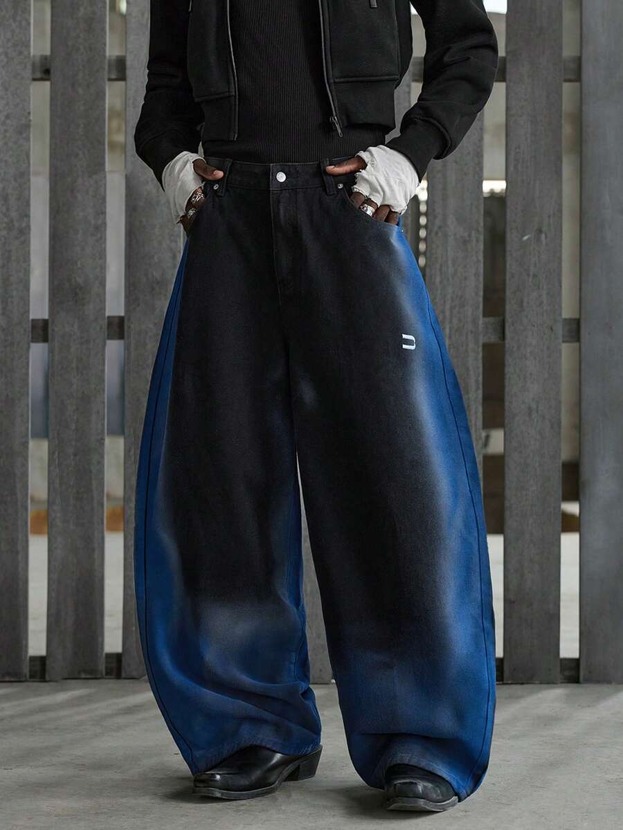 NEON BLANC Quần jeans nam dáng rộng, phối màu tương phản có túi - màu đen - Xem 1