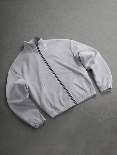 STYNVO Men's Solid Color Zipper Front Casual Loose Pocket Sweatshirt