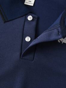 SHEIN Young Boy Summer Casual Sports Daily Commute Embroidered Short Sleeve Polo Shirt - Navy Blue - View 5