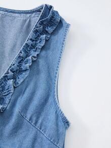 GlowEve Women's Patchwork Frill Trim Front Tie Sleeveless Denim Blouse - Blue - View 4