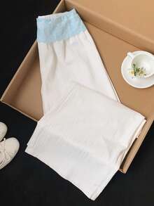 Comfortcana Quần cotton nữ kiểu dáng thường ngày, phối màu tương phản xanh dương và trắng, có ren, thích hợp cho kỳ nghỉ, phong cách Mỹ thường ngày, ngày Valentine, lễ hội, nghỉ ngơi tại nhà, đi biển, kỳ nghỉ hè. Thích hợp cho nữ, mùa xuân, nghỉ lễ, tốt nghiệp, đám cưới, tiệc tùng, lễ tốt nghiệp, kỳ nghỉ thanh lịch, thường ngày, đi biển, kỳ nghỉ hè. - trắng - Xem 6