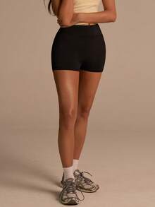 Fluxe Women's Letter Print Casual Fitness Yoga Shorts, Summer For Women, Spring Women, Spring Breaks, Spring , Party, Beach For Women, Graduation , Casual For Women, Women's Sportswear, Going Outs, Holidays, Women's Sports Shorts, Black Shorts - Black - View 7