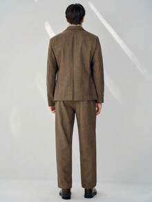 RONVEXI Men's Herringbone Mandarin Collar Double-Breasted Jacket And Pants Business Suit Set - Rust Brown - View 2