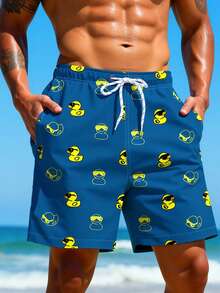 Surfspeed Men's Drawstring Waist Cartoon Duck Pocket Loose Casual Beach Shorts - Multicolor - View 1