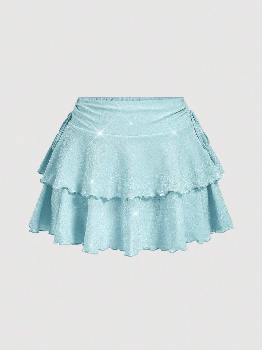 SHEIN MOD 亮片荷叶边大码女裙 - 薄荷綠 - 查看 1