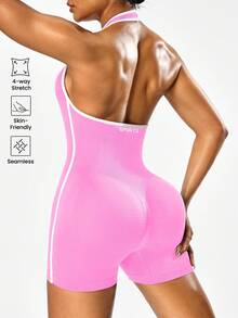 Solea Cove 女士无缝纯色露背吊带连体衣 - 粉色 - 查看 6