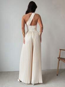 Firerie 优雅浪漫不对称网纱抹胸高腰阔腿连体裤，适合晚宴、节日、情人节、约会、婚礼、出席宾客、度假等场合。 - 杏色 - 查看 2