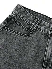 Shorts vaqueros casuales sueltos y versátiles para mujer con bolsillos y dobladillo deshilachado - Gris Claro - Ver 3