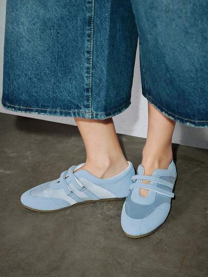 复古红色百搭魔术贴玛丽珍鞋，2025春季新款休闲圆头平底鞋【尺码偏小，请根据尺码表下单】，芭蕾平底鞋