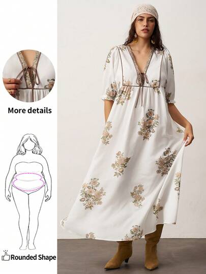 Enliva 大码女式宽松短袖长款波西米亚风连衣裙