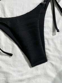 Swim Mod Women's Sexy Solid Color Tie-Up Bikini Set, Vacation Fashion - Black - View 7