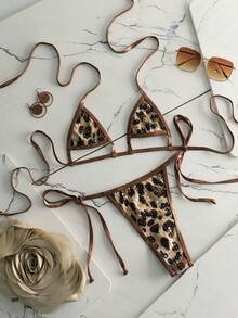 Swim SXY Bộ bikini nữ họa tiết da báo mới, dây mảnh, hở lưng, gồm áo và quần bikini buộc dây bên hông, kiểu dáng gợi cảm. - Nhiều màu - Xem 8