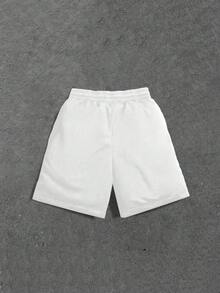 Manfinity Dauomo 男士抽绳腰带字母树叶印花休闲百搭日常短裤 - 白色 - 查看 2