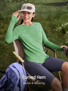 In My Nature 女士透气网眼拼接瑜伽/普拉提/跑步/健身T恤，高弹力，亲肤，紫色，露指设计，适合夏季户外运动 - 綠色 - 查看 2