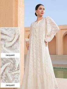 Graceveil Elegant Loose Fit Jacquard Long Sleeve Swing Dress, French Sweet And Gentle Style - Apricot - View 2