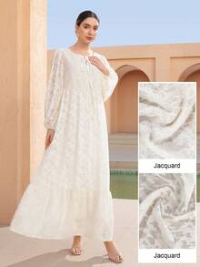 Graceveil Elegant Loose Fit Jacquard Long Sleeve Swing Dress, French Sweet And Gentle Style - Apricot - View 4