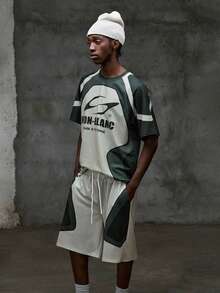 NEON BLANC Men's Summer Casual Short Sleeve T-Shirt Set, Digital Print In Black & Gray - Black - View 3