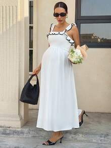 MaterniWear 孕妇夏季度假撞色滚边连衣裙 - 白色 - 查看 8