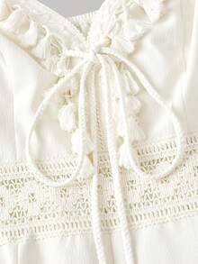 SHEIN MOD Bộ jumpsuit hai dây tua rua trang trí cho nữ mùa hè, thích hợp đi biển, dự tiệc, đi nghỉ mát, mùa hè. - Màu be - Xem 5