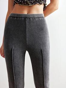 Bohemela 女士休闲纯色针织打底裤 - 黑色 - 查看 3