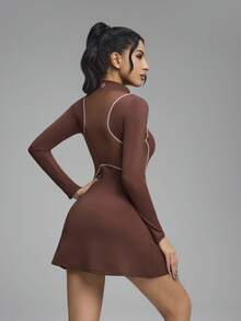 Innovista Women's Long Sleeve Tennis Dress With Shorts - Brown - View 3