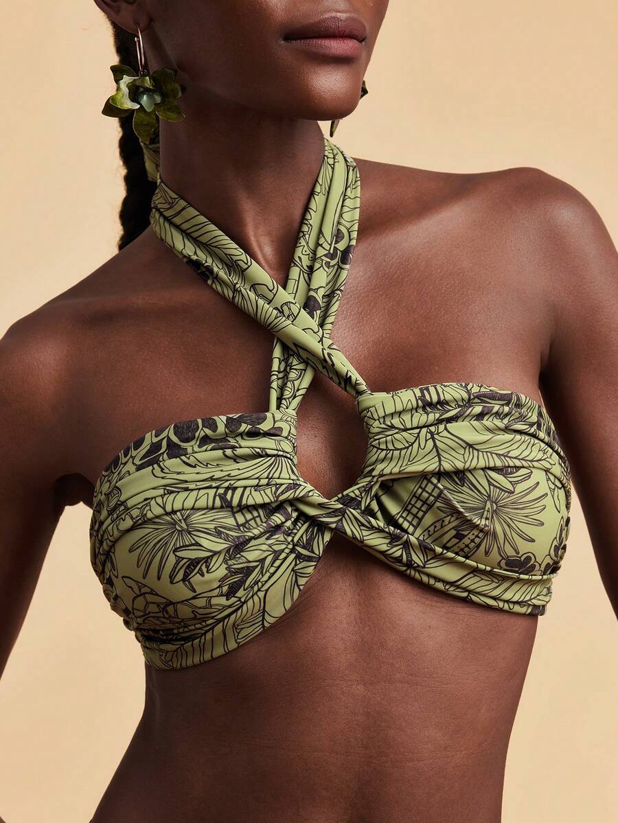 Travachic Women's All-Over Print Halter Neck Backless Bikini Set - Multicolor - View 1