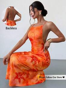 Firerie 女士纯色休闲吊带露背印花宽松夏威夷度假连衣裙，奶油黄 - 彩色 - 查看 4