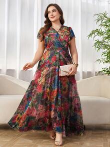 Reflora Đầm hoa thanh lịch dành cho nữ cỡ lớn, đầm dự tiệc cưới mùa hè. - Nhiều màu - Xem 9