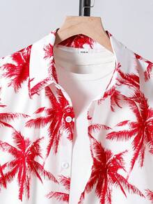 Camisa tejida con cuello estampada de vacaciones para niños adolescentes - Rojo - Ver 5