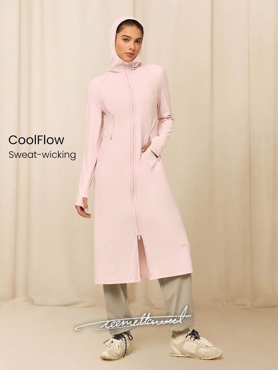 GLOWMODE X Reem Modest Glow Your Way Cooling Quick-Dry Sun Protection Fitted Front Split Hem Two-Way Zipper High-Neck Coverage Hooded Jacket Daily Casual Wear - Purple - View 1